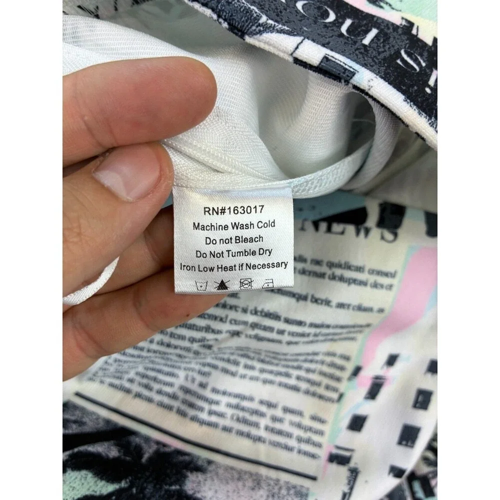 Princess Polly Chino Pants Womens 12 White Newspaper Print Paradise Streetwear